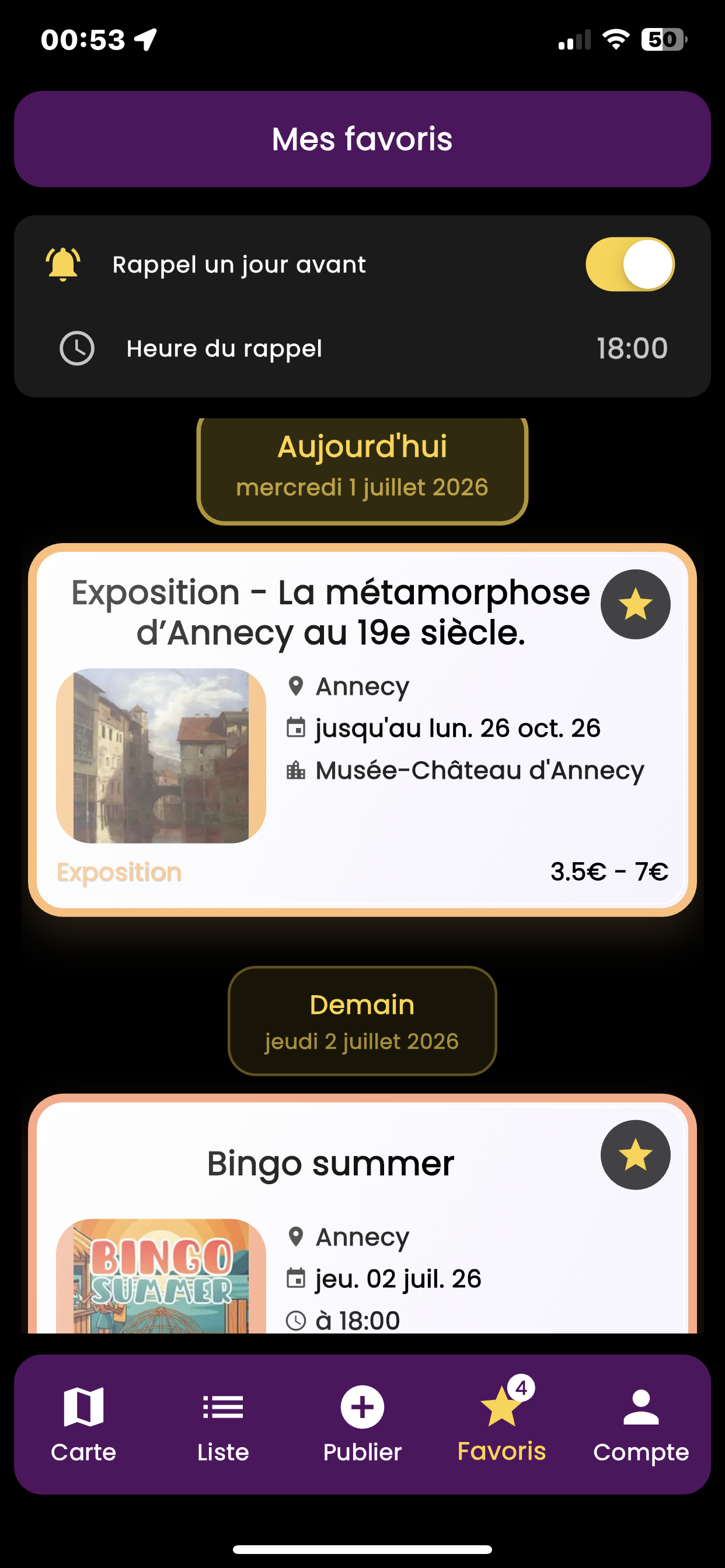 Mes favoris Map Events
